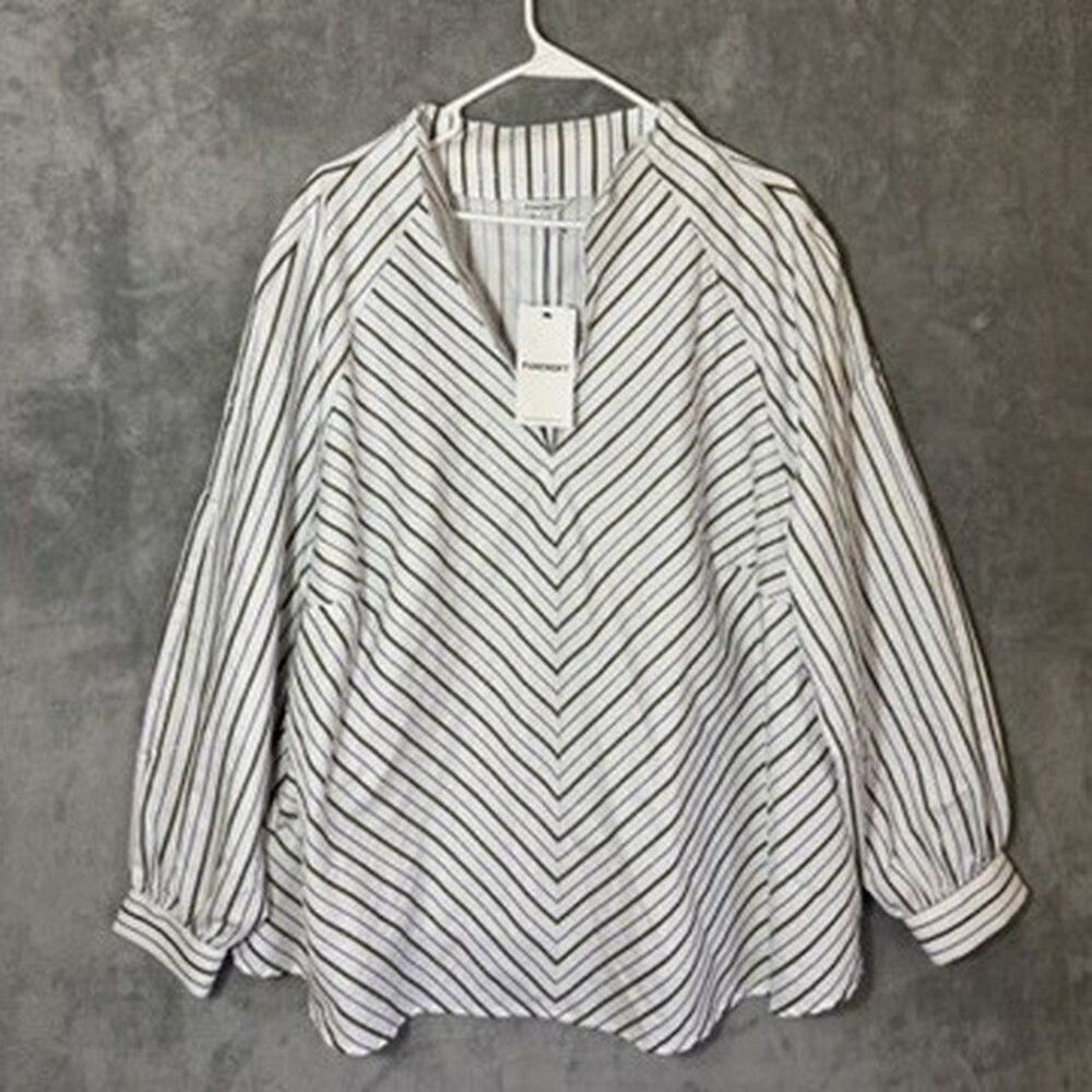 NWT Foxcroft Women 3X White Gold Multicolor Metallic Stripe V Neck Blouse